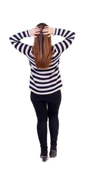 Back view of standing young beautiful  woman — Stock Photo, Image