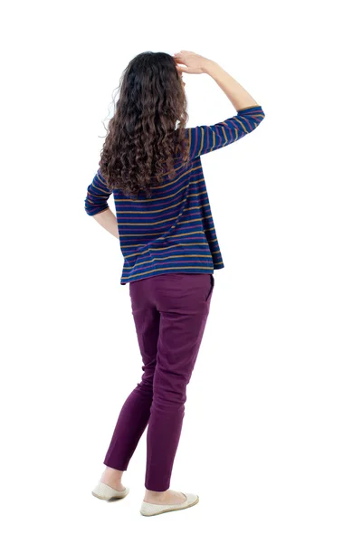 Back view of standing young beautiful  woman — Stockfoto