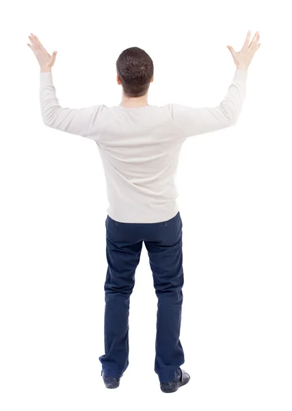 Businessman defends his hands on top of something — Stock Photo, Image