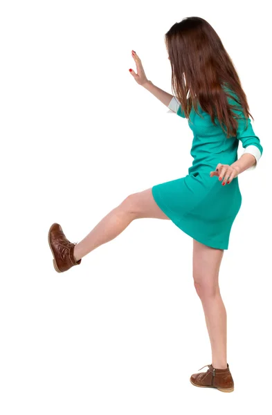 Skinny woman funny fights waving his arms and legs. — Stock Photo, Image