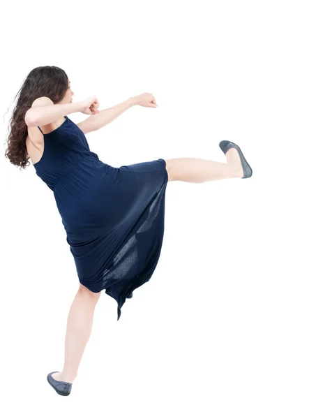 Mujer flacas gracioso combate agitando sus brazos y piernas. —  Fotos de Stock
