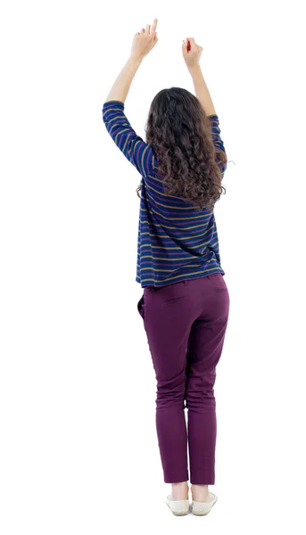 Vista posteriore di giovane bella donna di dancing. ragazza che guarda. — Foto Stock