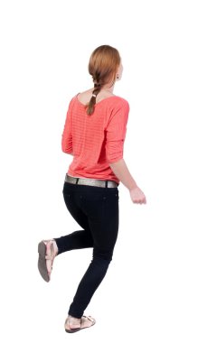 Arkadan Görünüm jeans içinde çalışan kadın