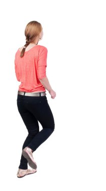 Arkadan Görünüm jeans içinde çalışan kadın