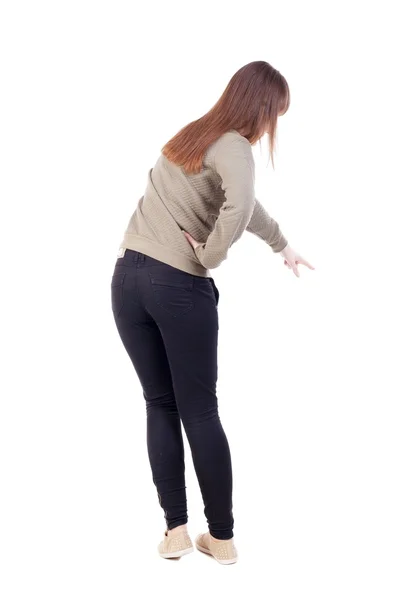 Back view of  pointing woman. — Stock Photo, Image