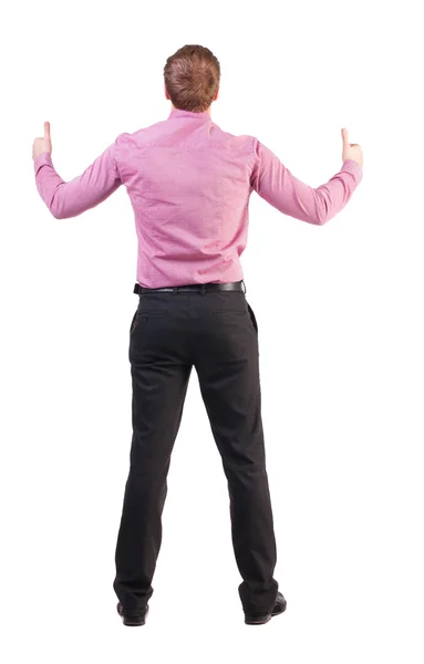 Back view of  business man shows thumbs up. — Stock Photo, Image