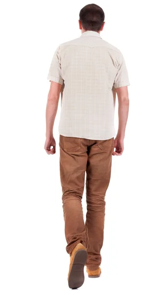Pohled zezadu na pohledný muž v džínách a košili. — Stock fotografie