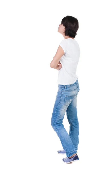 Back view of standing young beautiful  brunette woman. — Stock Photo, Image