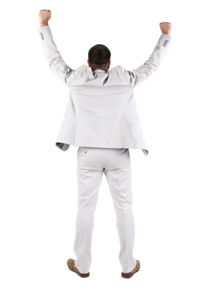 Businessman thumbs up. rear view. Stock Picture