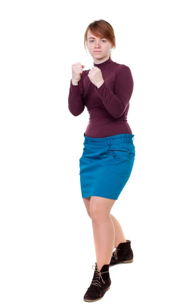 Skinny woman funny fights waving his arms and legs. — Stock Photo, Image