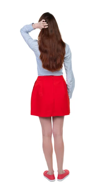 Vista posterior de la hermosa joven de pie. —  Fotos de Stock