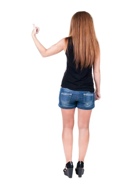 Back view of  woman thumbs up. — Stock Photo, Image