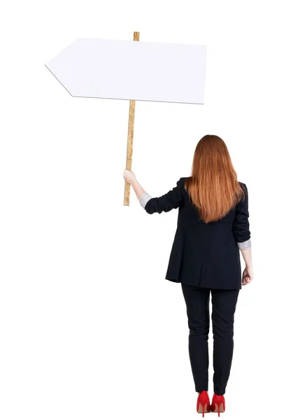 Rückansicht-Business-Frau mit Schild. — Stockfoto