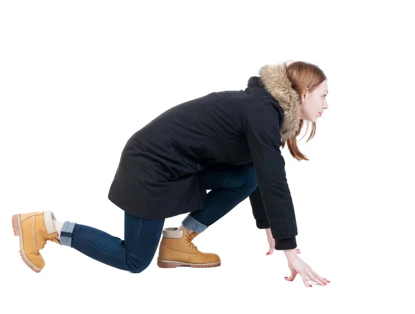 Kant weergave vrouw in beginpositie. — Stockfoto