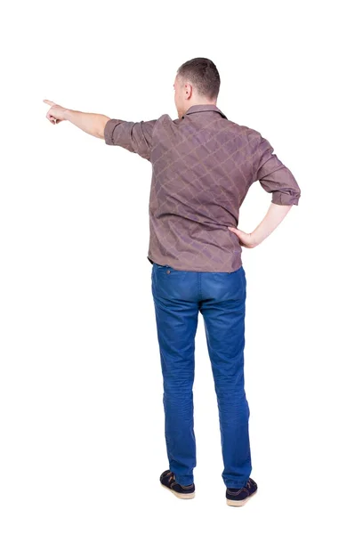 Vista posterior de hombres jóvenes señalando en camisa y jeans . — Foto de Stock