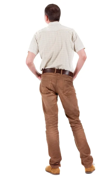 Back view of handsome man in shirt  looking up. — стоковое фото