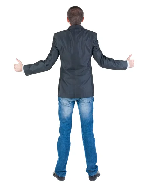 Businessman thumbs up. rear view. — Stock Photo, Image