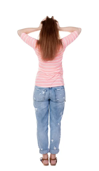 Vista di donna scioccata posteriore. — Foto Stock