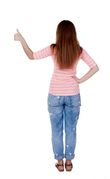 Back view of  woman thumbs up. — Stock Photo, Image