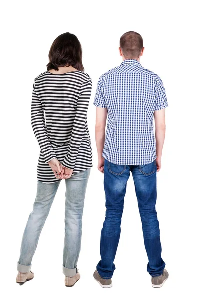 Back view of young couple  hug and look into the distance. — Stock Photo, Image