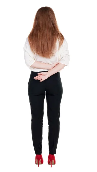 Vue arrière du femme rousse d’affaires contemplant. — Photo