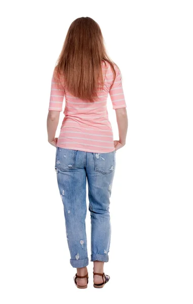 Vista de mulher ruiva bonita jovem de pé traseira. — Fotografia de Stock