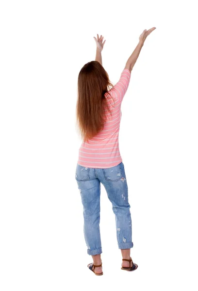 Back view of  pointing woman. — Stock Photo, Image