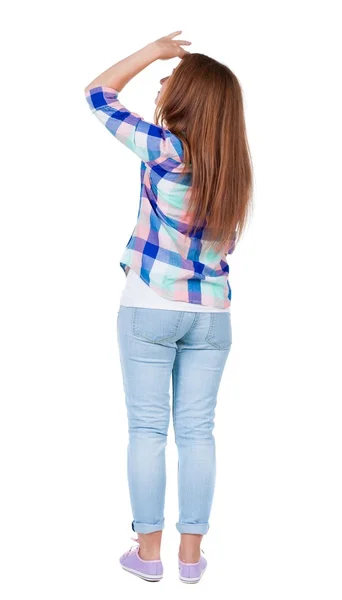 Vista posterior de mujer joven hermosa pelirroja de pie. —  Fotos de Stock