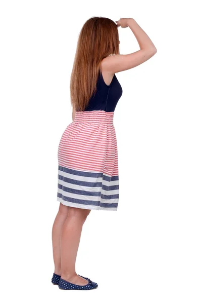 Back view of standing young beautiful  redhead woman. — Stock Photo, Image