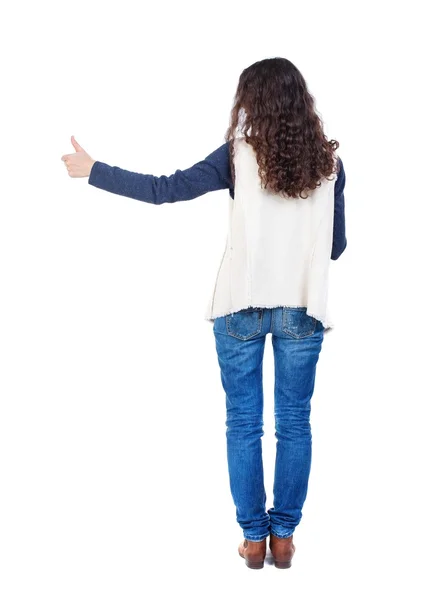 Back view of  woman thumbs up — Stock Photo, Image