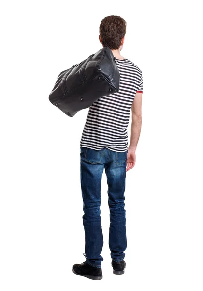 Back view of man with bag. — Stock Photo, Image