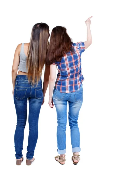 Back view of two pointing young girl. — Stock Photo, Image