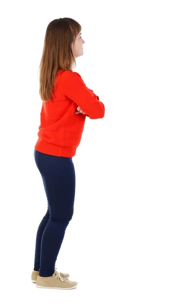 Back view of standing young beautiful  woman — Stock Photo, Image