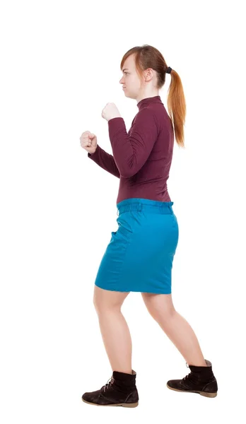 Mager kvinna rolig kämpar vifta med armarna och benen. — Stockfoto
