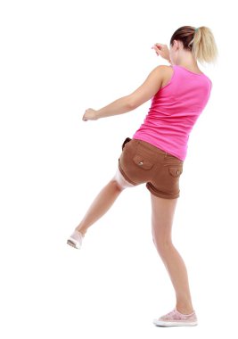 arkadan görünüşü kollarını ve bacaklarını sallıyor kadına komik kavga.