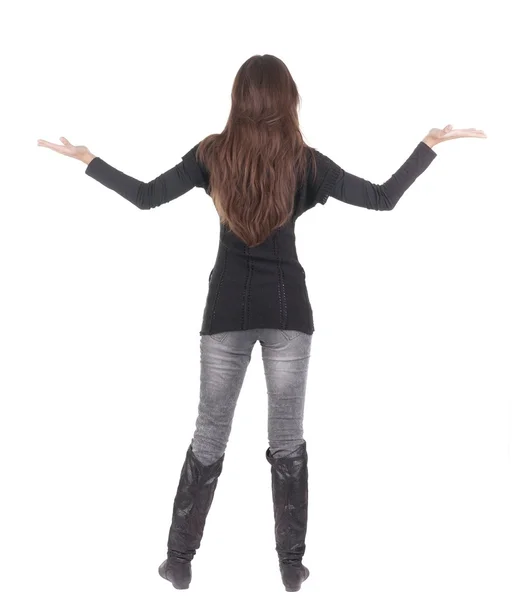 幸せなビジネスの女性のジーンズの背面図 . — ストック写真