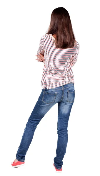 Rückansicht des ständigen junge schöne Brünette Frau. — Stockfoto