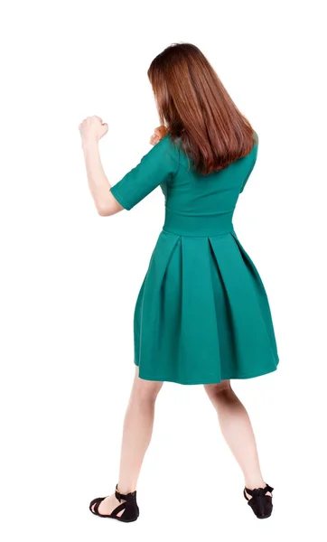 Donna scarna divertente combatte agitando le braccia e le gambe. — Foto Stock