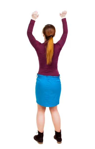 Back view of dancing young beautiful  woman. — Stock Photo, Image