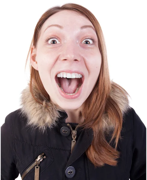 Αστεία Πορτραίτο μιας γυναίκας ουρλιάζοντας. — Φωτογραφία Αρχείου
