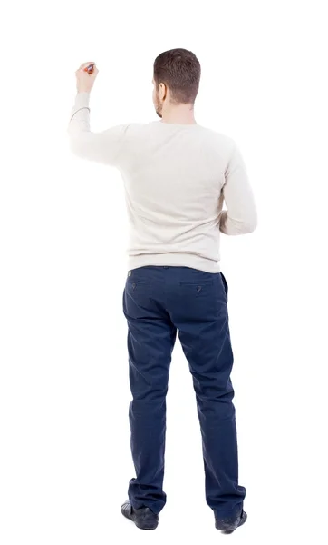 Back view of writing business man. — Stock Photo, Image