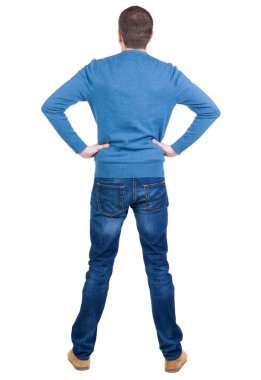 arkadan görünüşü Mavi kazak yakışıklı adam.