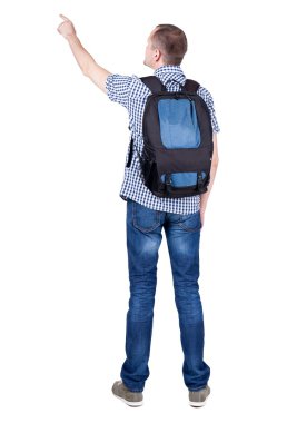seyir sırt çantası ile Arkadan Görünüm işaret eden adam.