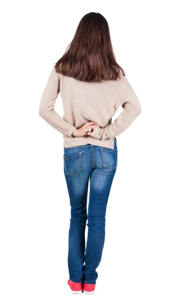 Back view of standing young beautiful  brunette woman. — Stock Photo, Image