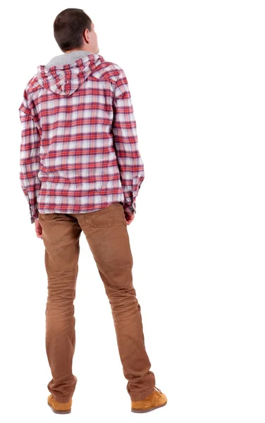 Вид парень в клетчатой рубашке с капюшоном глядя сзади. — стоковое фото