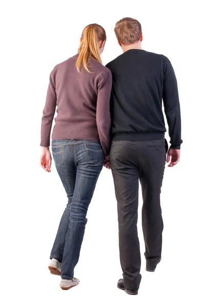 Back view of walking  young couple — Stock Photo, Image