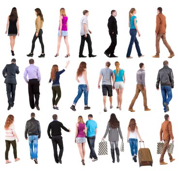 collection back view of walking people .