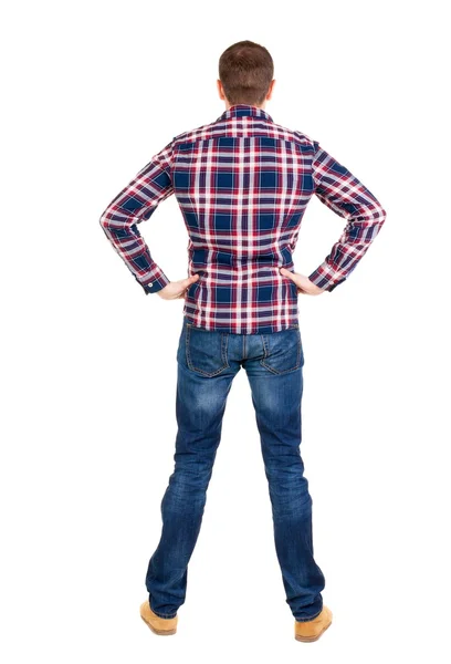 Back view of handsome man in checkered shirt  looking up. — Stock Photo, Image