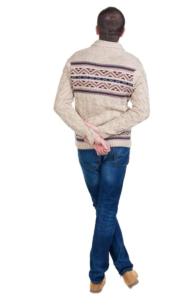 Back view of handsome man in warm sweater looking up. — Stock Photo, Image