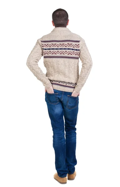 Back view of handsome man in warm sweater looking up. — Stock Photo, Image